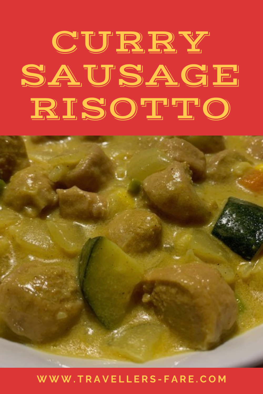 Curry Sausage Risotto in White Bowl