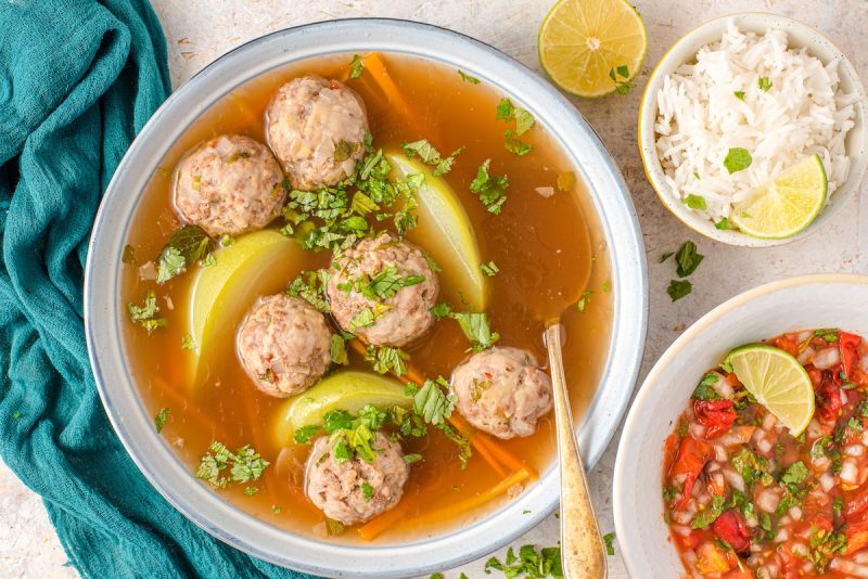 Meatball Soup Is A Great Go To Recipe To Make After A Long Day Travelling. Meatballs Cooked In A Mixture Of Vegetables And Water To Create Meatball Soup.