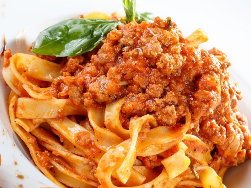 Tagliatelli Bolognese is a quick and easy pasta dish to make while travelling.