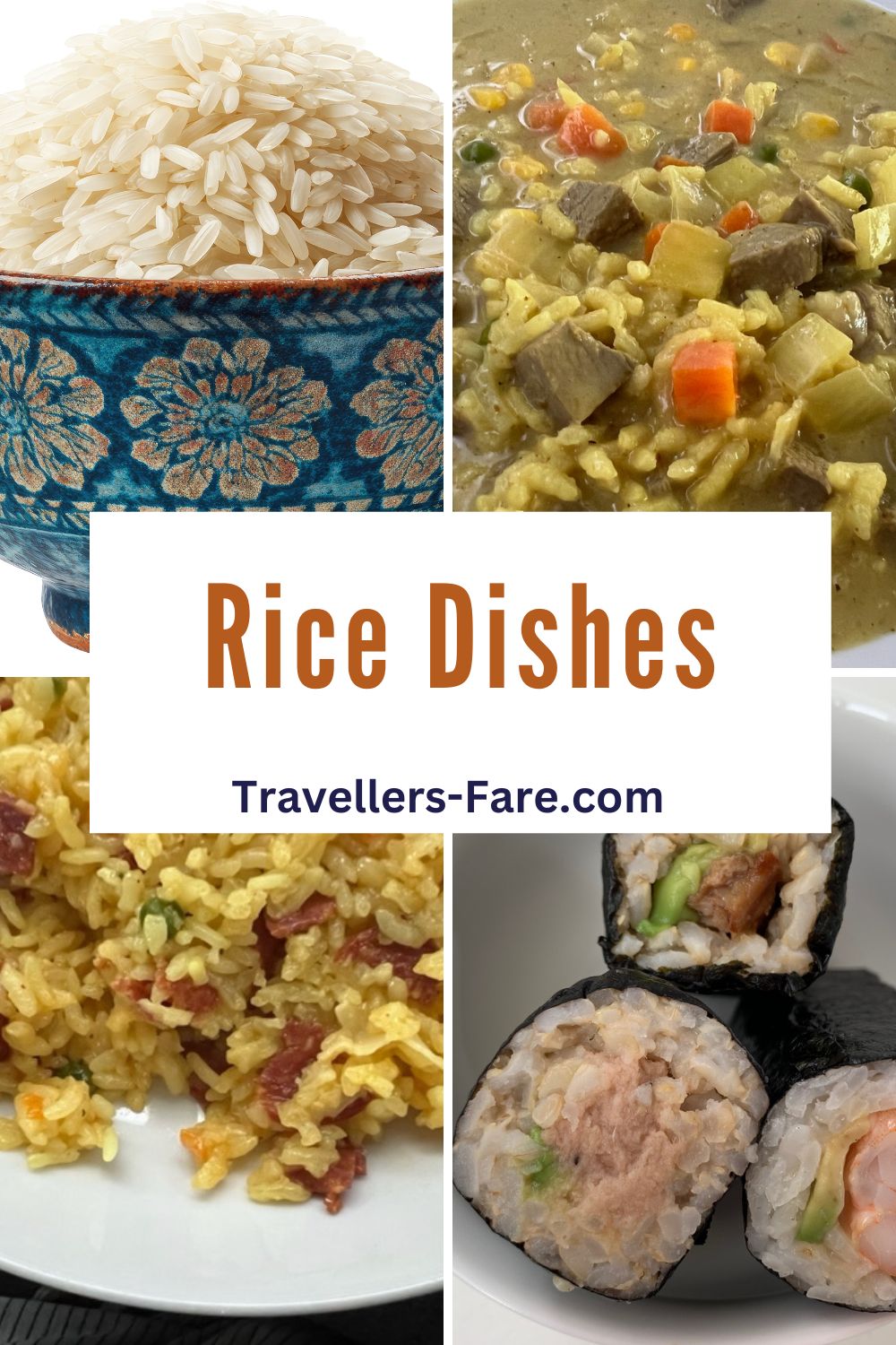 Rice Dishes. Bowl of Rice. Curry Rice, Paella & Sushi.