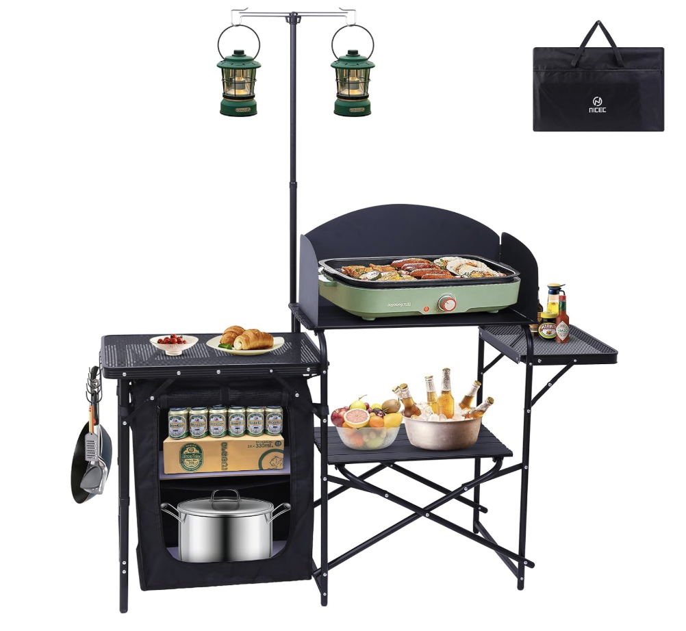 camping kitchen table with cupboard
