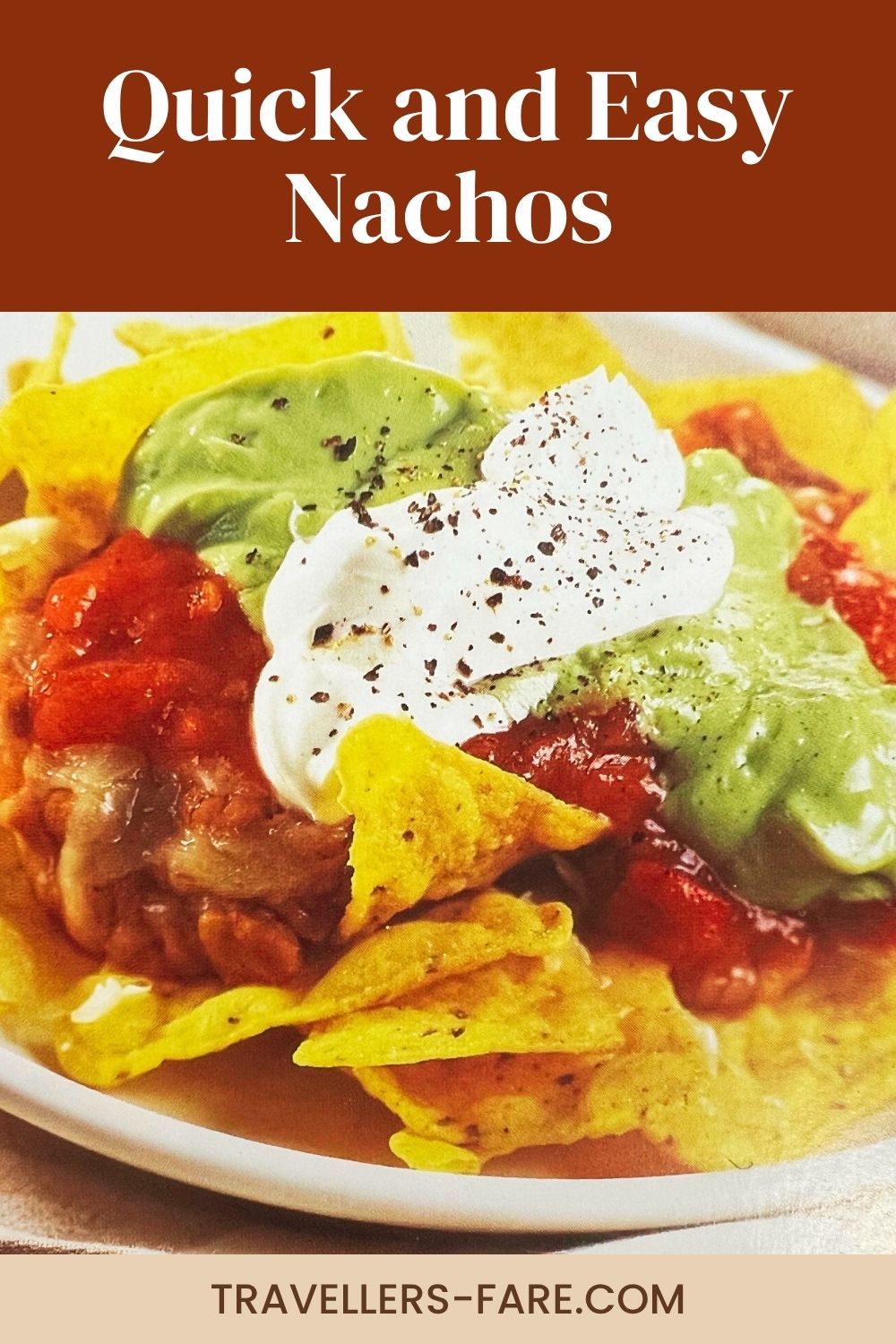 Plate of Nachos - tortilla chips, mince, salsa, sour cream, guacamole.